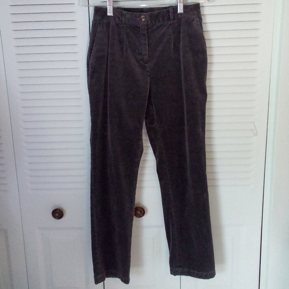 APPLESEEDS PETITES 4P GREY COTTON WIDE WALE CORDUROY POCKETS BUTTONS PLEATED